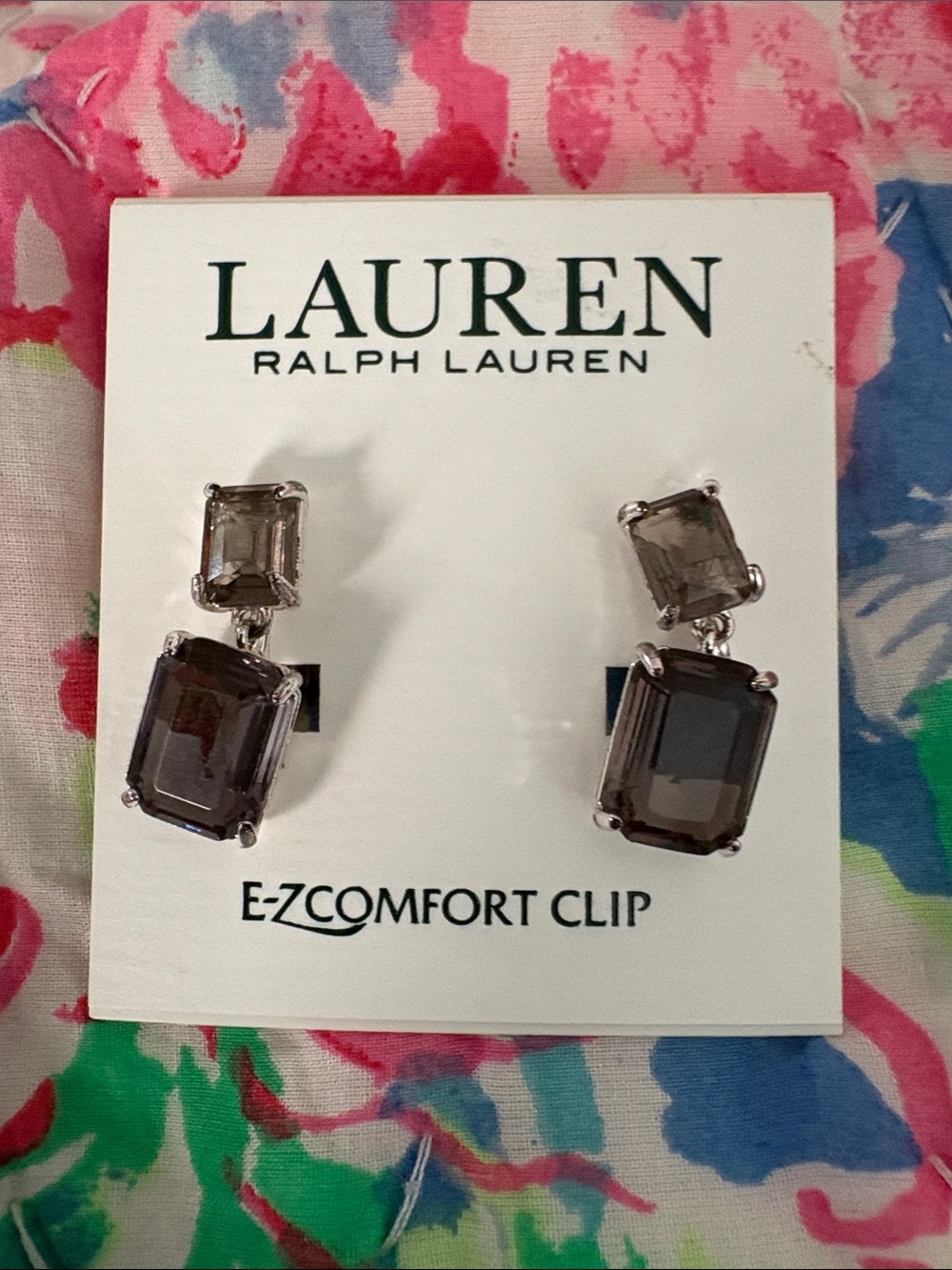 Lauren Ralph Lauren Smoky Gray Double-Drop Clip Earrings